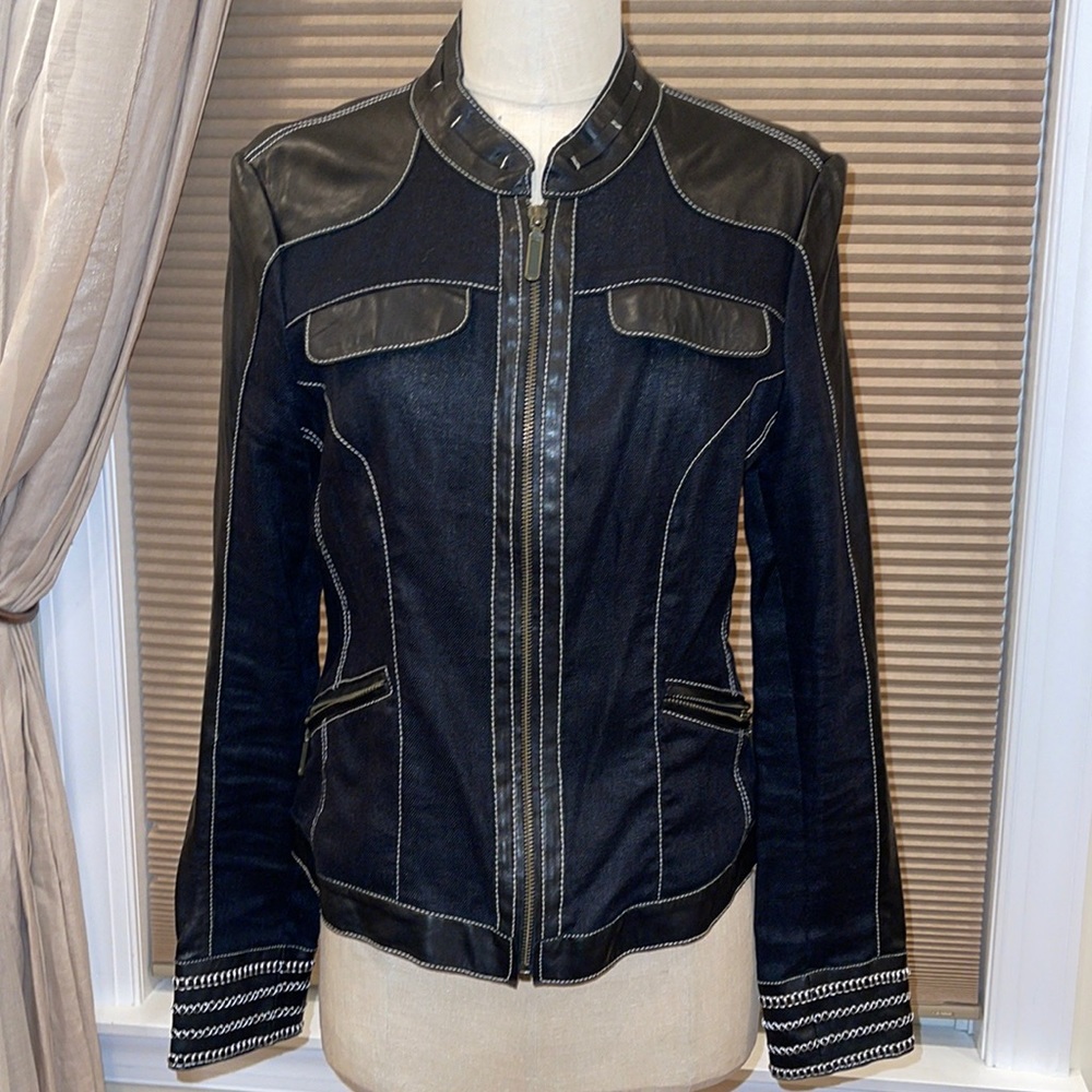 CC Couture Linen and Leather Zip Up Jacket - Picture 1 of 7